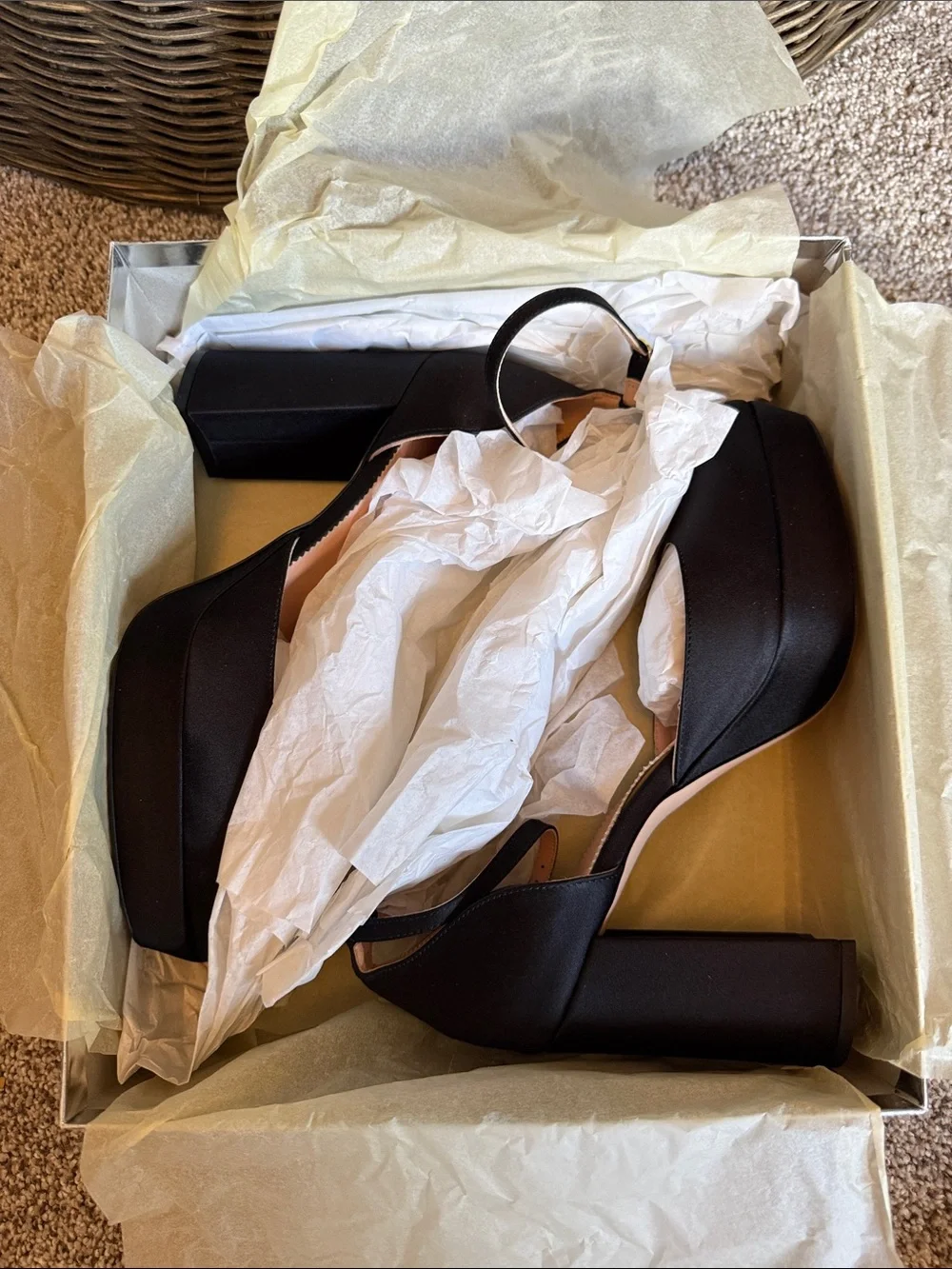 J. Crew Black Satin Platform Slingback Pumps